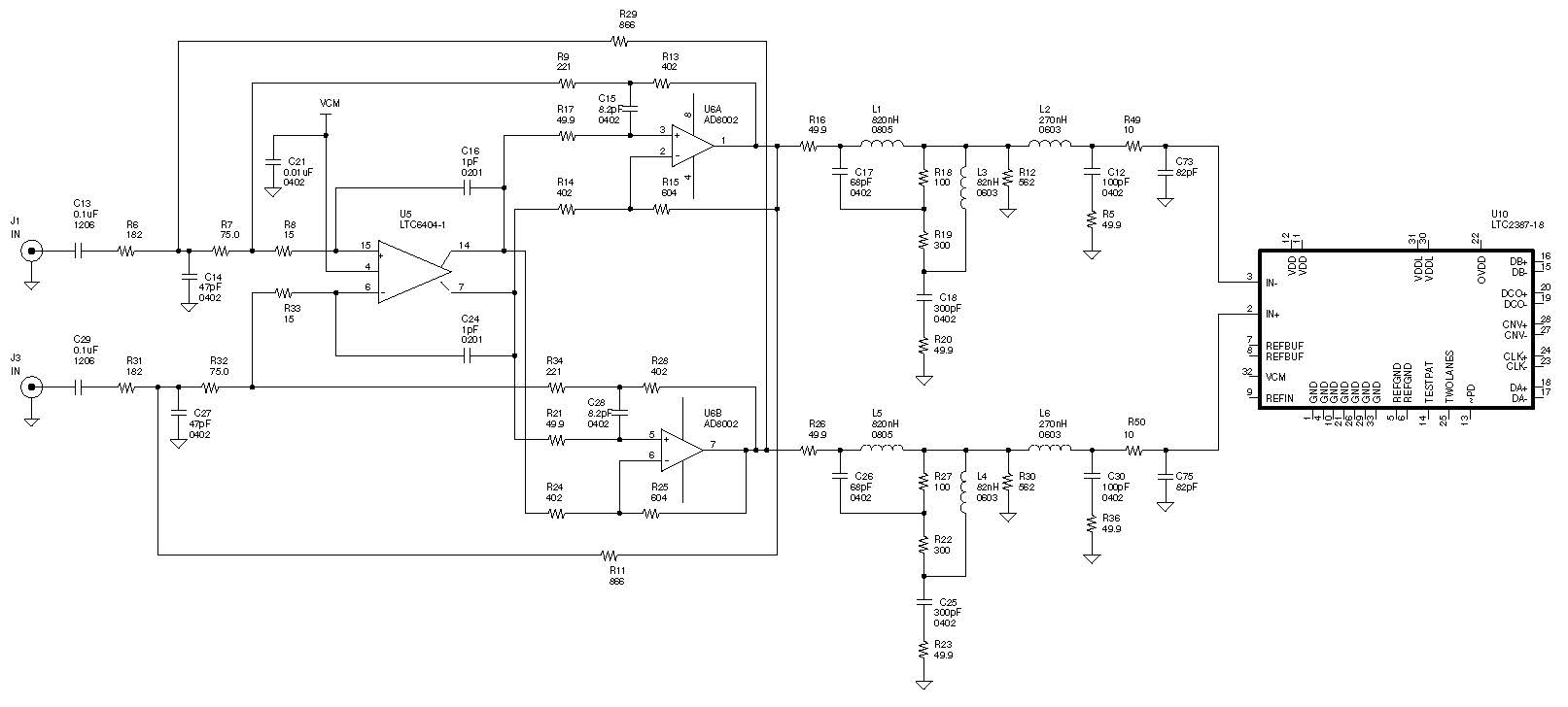 Figure 9 – Feedback Amplifier + Absorptive Buffer + ADC Circuit