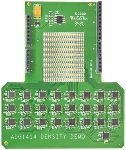 Figure 1. PCB layout example showing 25 ADG1414 devices.