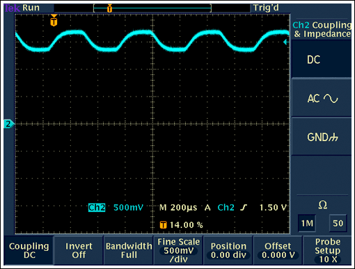 Figure 13. ASK signal from the constant power that the MAX1472 received on MAX7033.