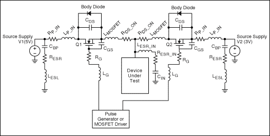 Figure 5. Line transient setup with parasitic components.