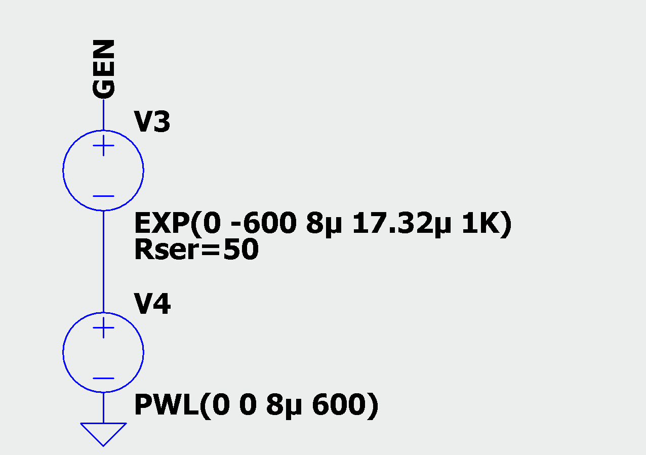 Sample EXP & PWL Voltage Sources for Tfall : Trise < 50 : 1