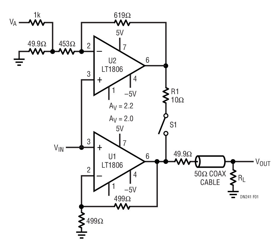 Parallel Composite Amplifier: U2 Provides the Current, Easing the Load on U1. U1 Provides Only a Correction Current