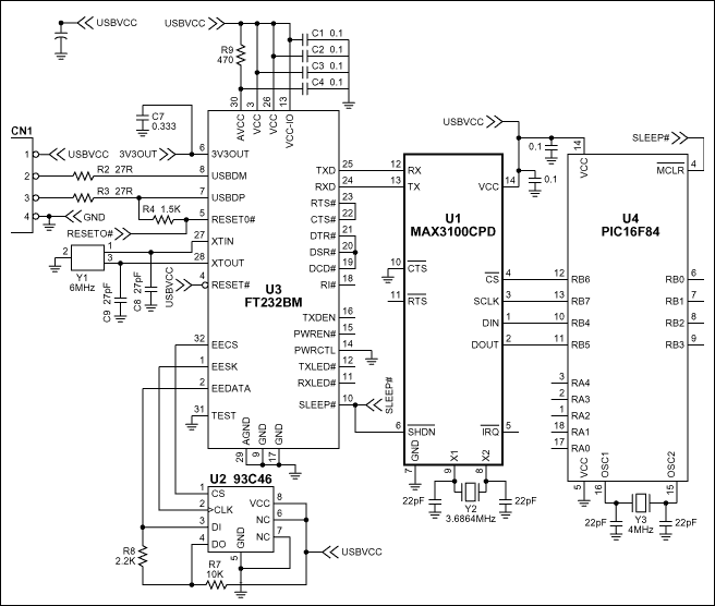 Figure 1. MAX3100 application schematic.