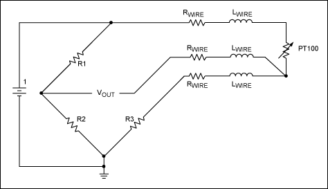 Figure 2. An additional third wire to the RTD allows compensation for the wire resistance. The only restriction is that the main connecting wires have the same characteristics