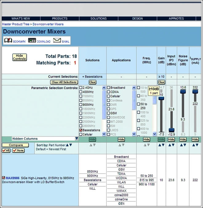 Figure 3. This web tool reveals the number of products matching the filter settings before a user clicks!