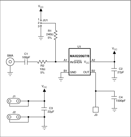 Figure 3. The MAX2208 evaluation kit schematic.