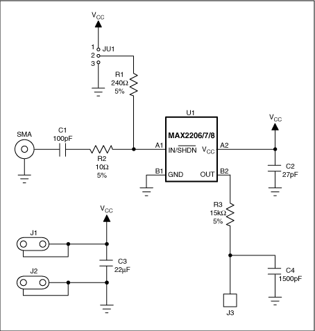 Figure 4. The MAX2206 evaluation kit schematic.