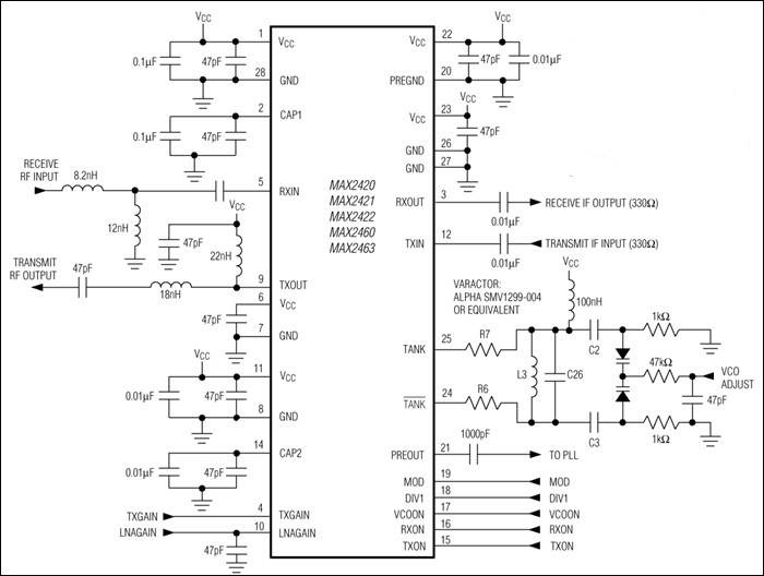 MAX2420, MAX2421, MAX2422, MAX2460, MAX2463: Typical Operating Circuit