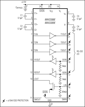 MAX3388E, MAX3389E: Typical Operating Circuit