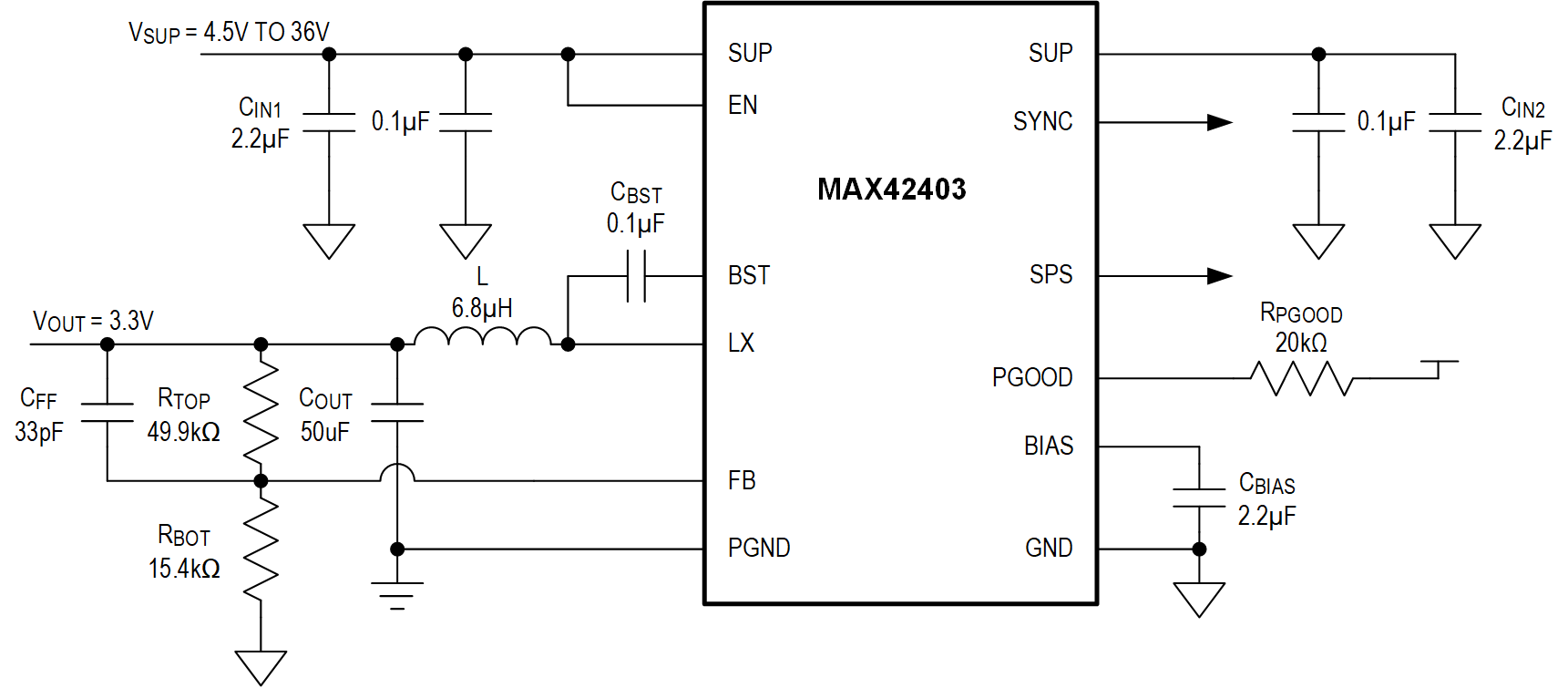 MAX42402-MAX42403 Typical Application Circuit 400khz