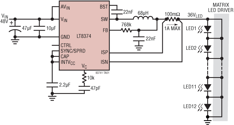 LT8374 Application Circuit