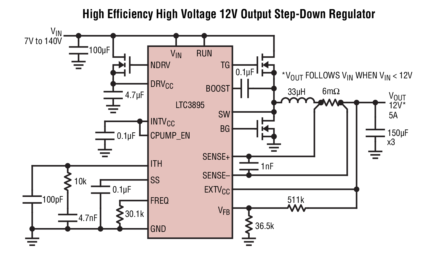 High Efficiency High Voltage 12V Output Step-Down Regulator