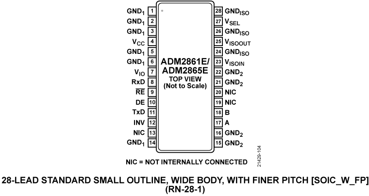 ADM2861E/ADM2865E Pin Configuration