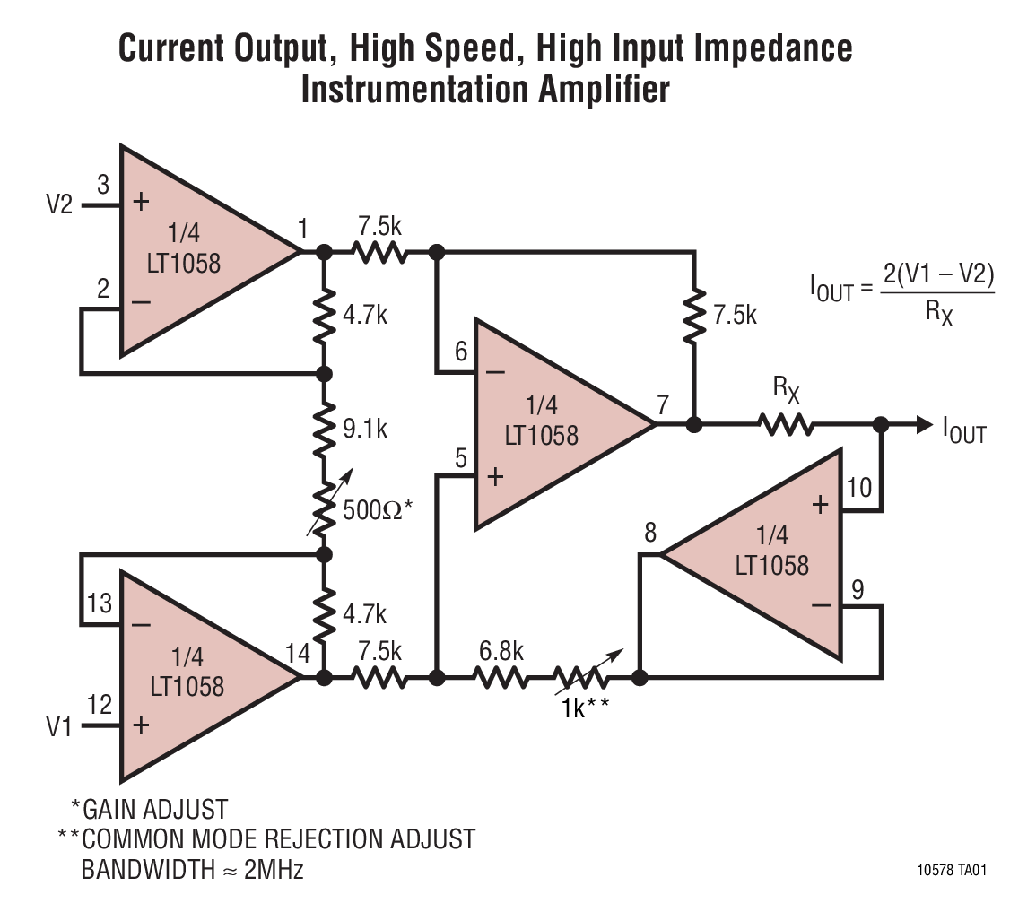 Current Output, High Speed, High Input Impedance  Instrumentation Amplifier