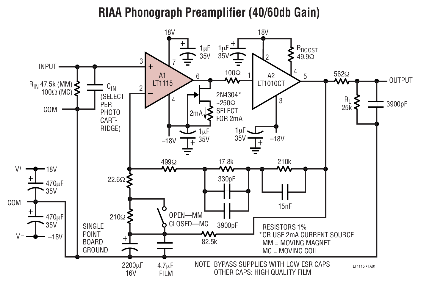 RIAA Phonograph Preamplifier (40/60db Gain)