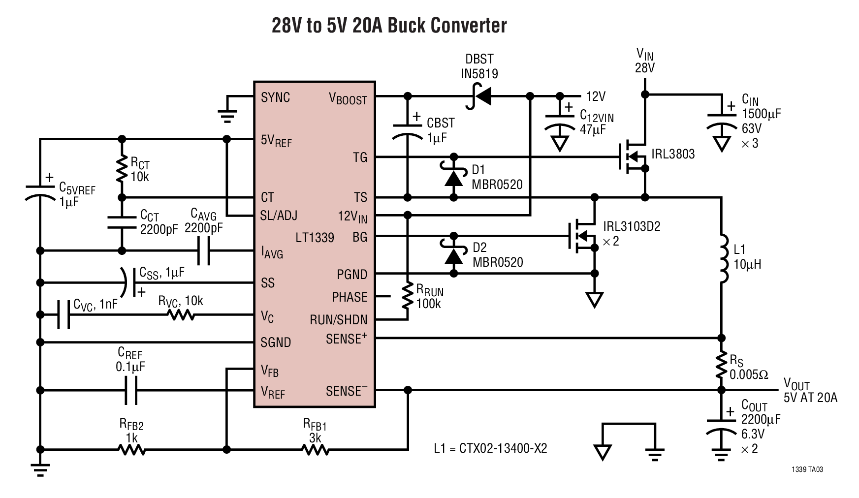 28V to 5V 20A Buck Converter