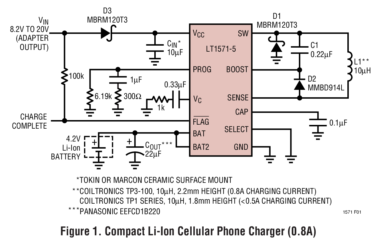 Figure 1. Compact Li-Ion Cellular Phone Charger (0.8A)
