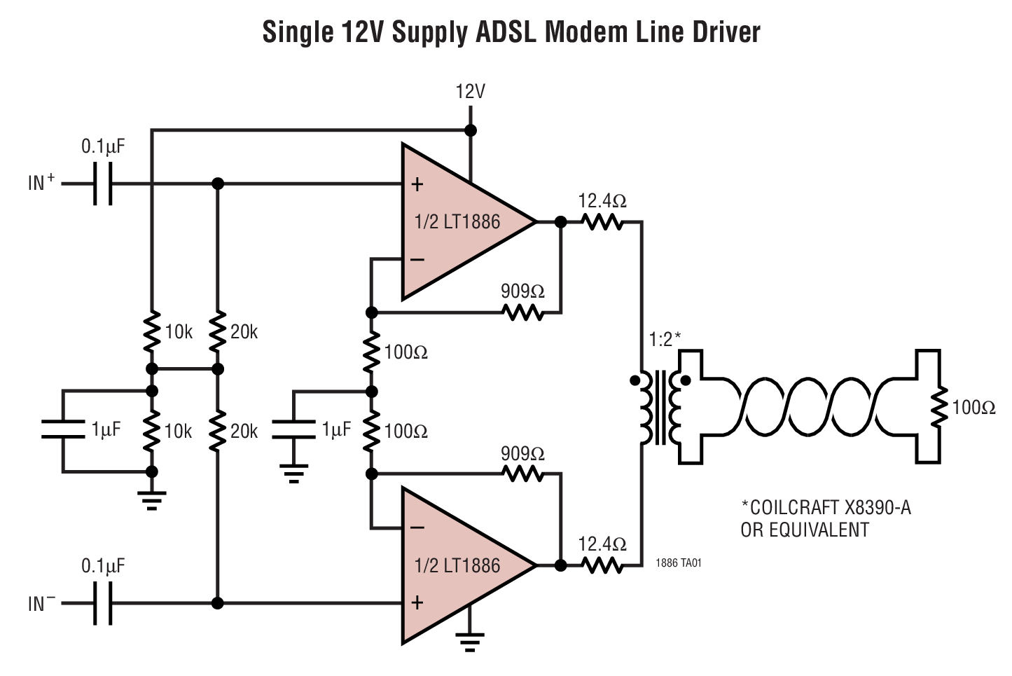 Single 12V Supply ADSL Modem Line Driver