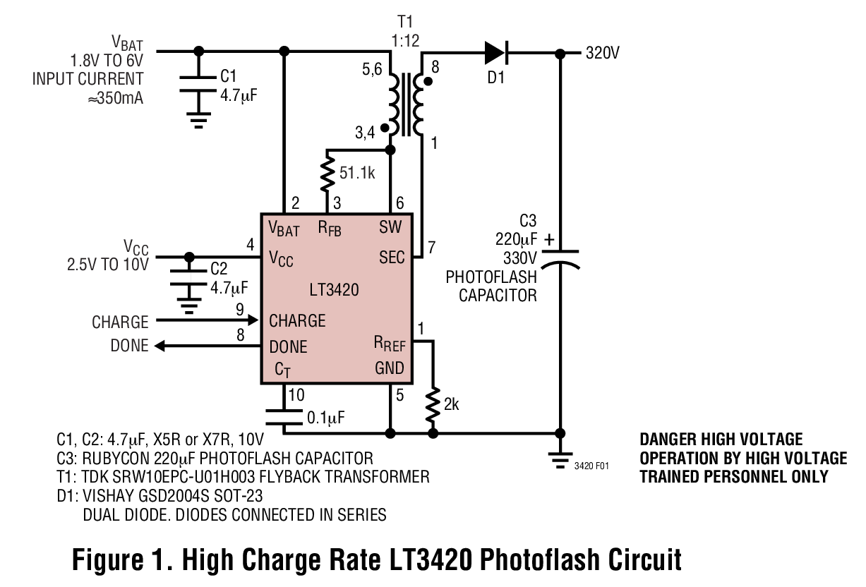 Figure 1. High Charge Rate LT3420 Photoflash Circuit