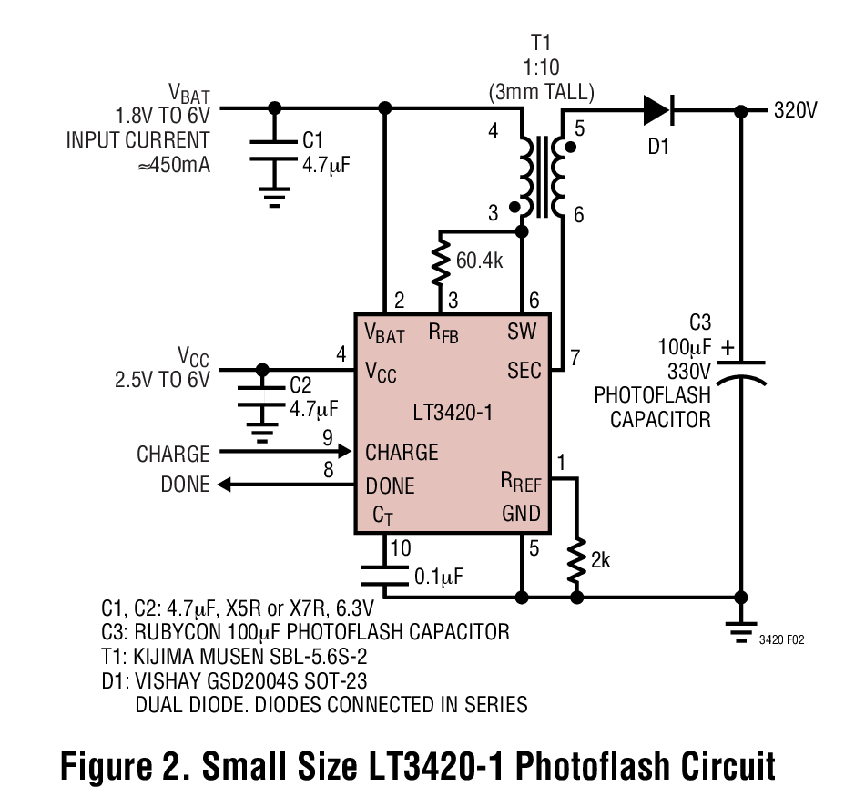 Figure 2. Small Size LT3420-1 Photoflash Circuit