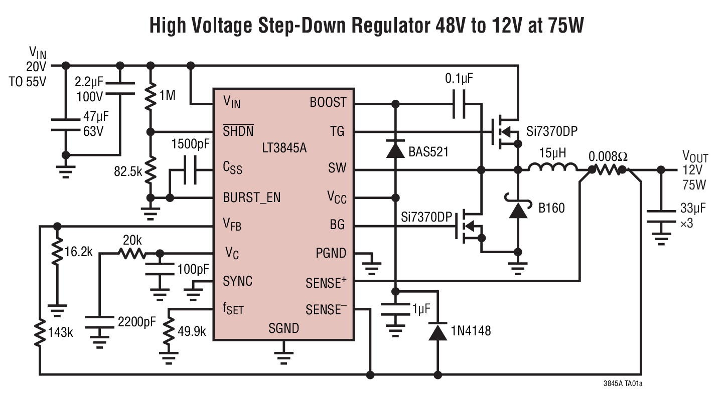 High Voltage Step-Down Regulator 48V to 12V at 75W