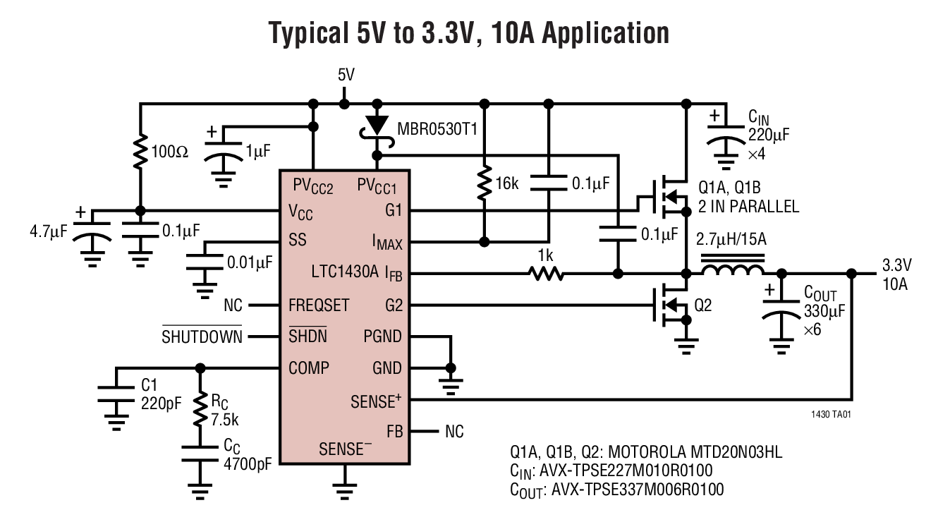 Typical 5V to 3.3V, 10A Application