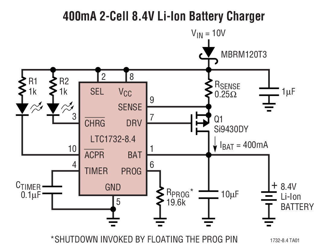 400mA 2-Cell 8.4V Li-Ion Battery Charger