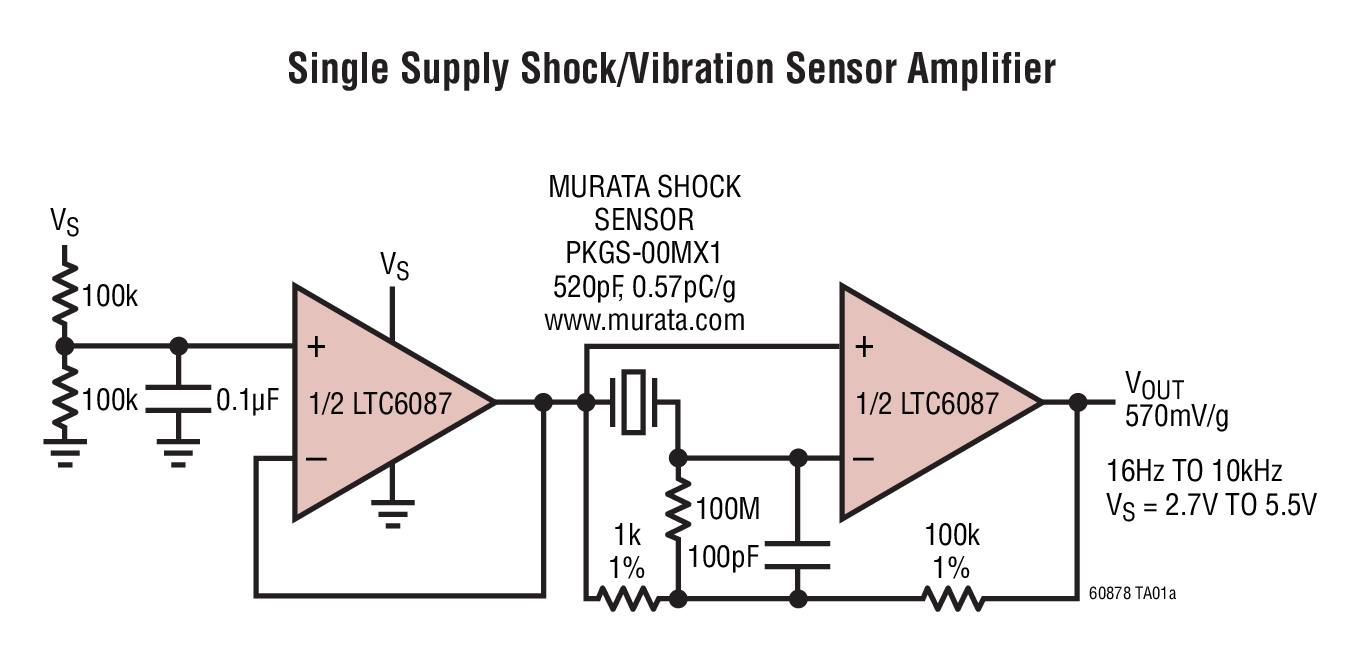 Single Supply Shock/Vibration Sensor Amplifier