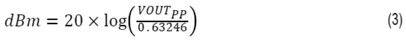 Formula to calculate the peak-to-peak output voltage of the AD9166 in dBm