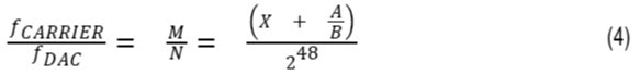 Implementation of the programmable modulus function within the AD9166 is such that the fraction, M/N, is expressed using Equation 4.