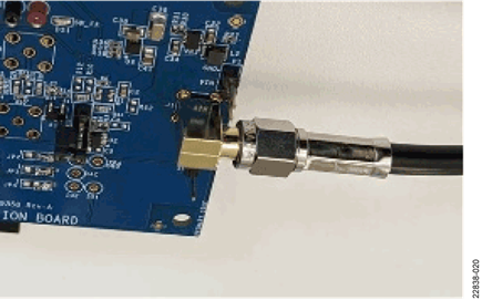 Close Up Showing the Coaxial Cable Connected to the CN-0540 Analog Input Connector