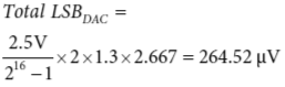 Formula 13 - One LSB change observed by the ADC input is gained by 6.93 as a product of all the gains, giving an equivalent LSB size.