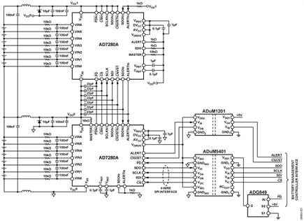 AD7280A Daisy-Chain Configuration Circuit with Isolation