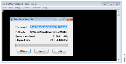 Tera Term COM6 Data for USB Transmission to the RS-485 Port on the EVAL-CN0373-EB1Z Board