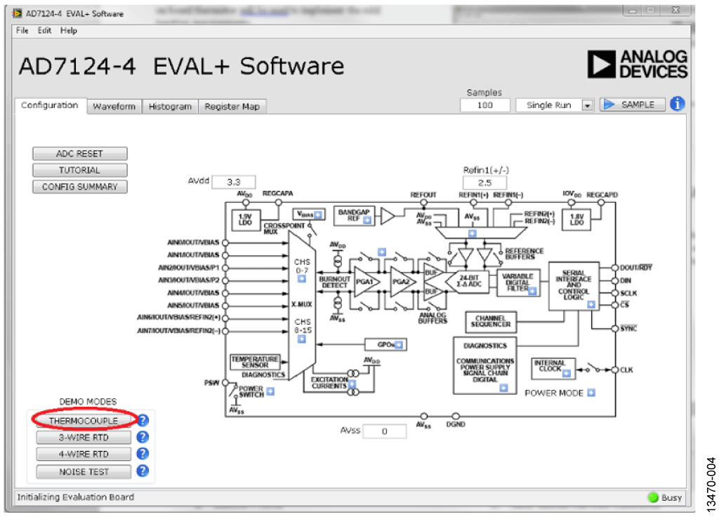 AD7124-4/AD7124-8 EVAL+ Software Configuration Screen