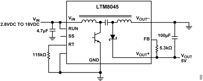 Basic SEPIC Connections for LTM8045 with 5 volts Output Basic SEPIC Connections for LTM8045 with 5 volts Output