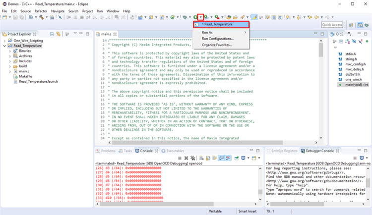 Figure 8: Figure 8. Running the Read_Temperature Demo Program