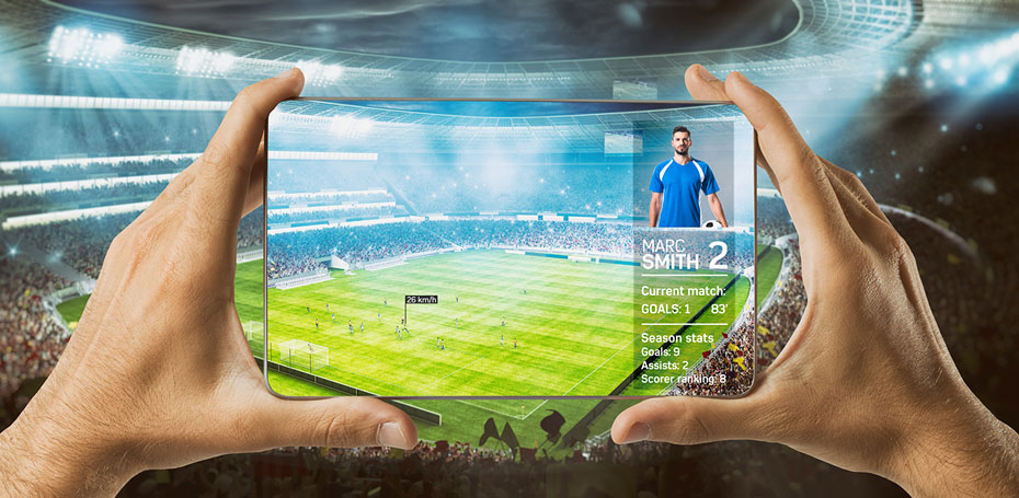 Smartphone being used for augmented reality at a soccer game