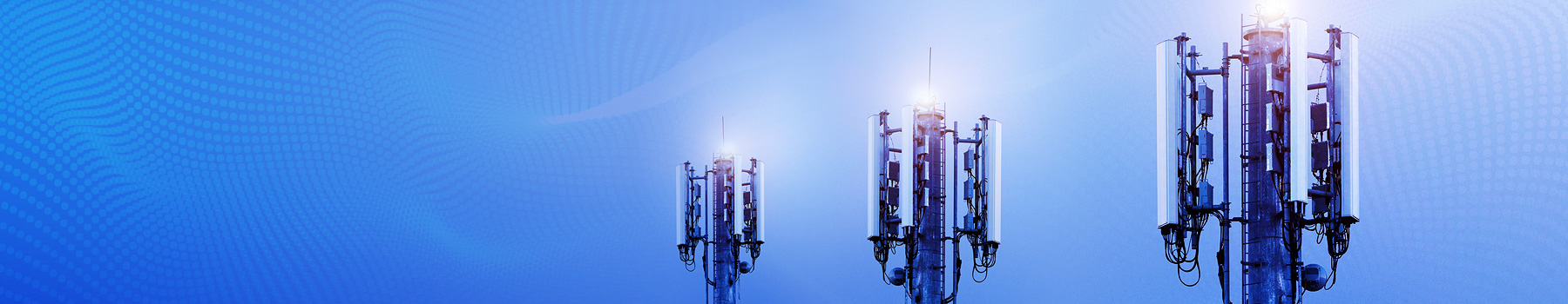 Communication towers with blue background and textured overlay