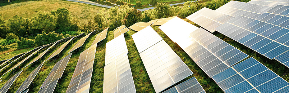 Solar Panel Fields on Green Hills