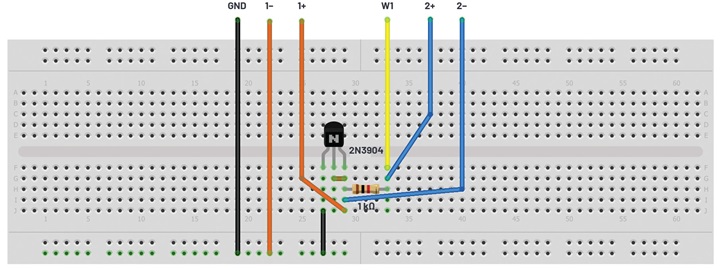 Figure 2. NPN diode breadboard circuit. VISIT