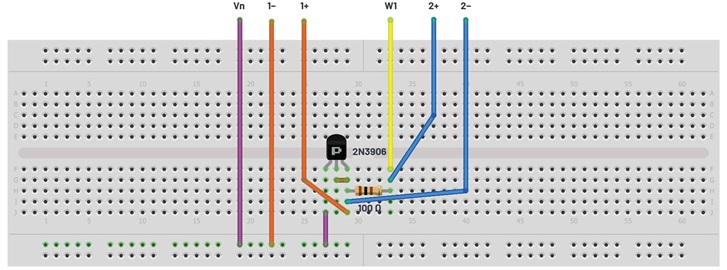 Figure 6. PNP emitter breadboard circuit.