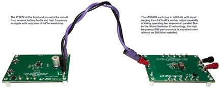 Figure 15. A complete power supply solution for 3.3 V and 5 V outputs from an automotive battery.