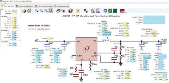 Figure 4. LTpowerCAD calculating tool for a power supply. Figure 4. LTpowerCAD calculating tool for a power supply.
