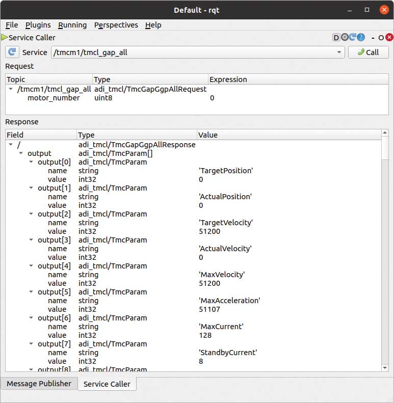 Figure 12. Triggered tmcl_gap_all service via RQT.