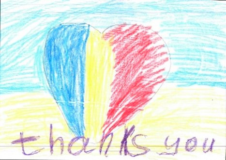 child's drawing created in the transit center in Romania