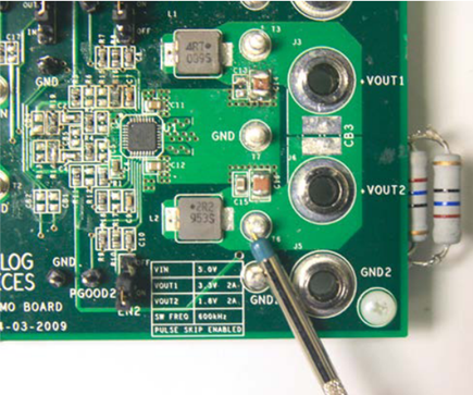 Figure 8. Tip and Barrel Method Probed on Any Point of Switcher’s Output.
