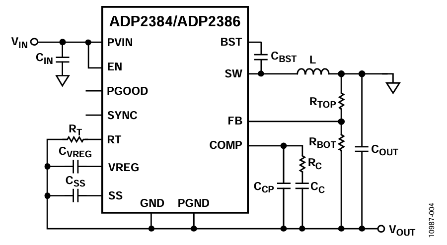 Figure 4. Inverting Buck-Boost Topology Implemented  with the ADP2384/ADP2386.