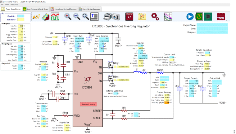 図13. LTpowerCAD によるLTC3896 の構成（最初のタブが設計用）