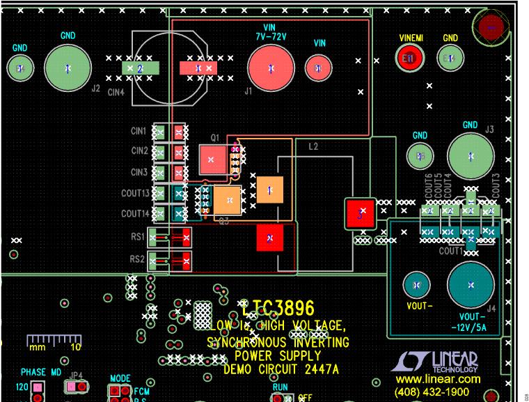 図28. LTC3896 コントローラを搭載したDC2447A デモ・ボード用のレイアウト